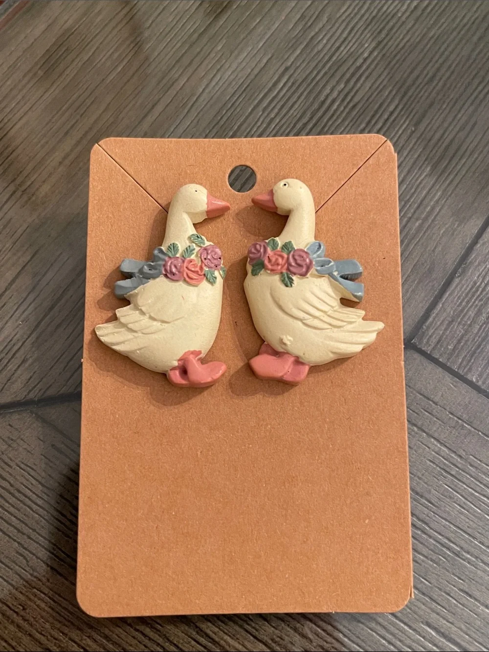 Vintage 1980s or 1990s Country-Style Goose Earrings Porch Goose Silly Goose